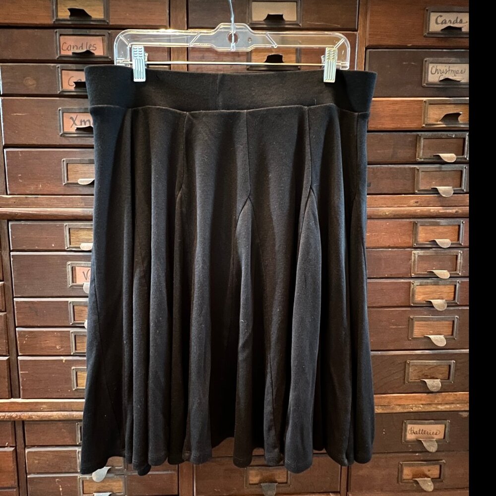 Talbots Skirt, Black Modal Cotton Pull on Knee Length Flare Style, Large Petite